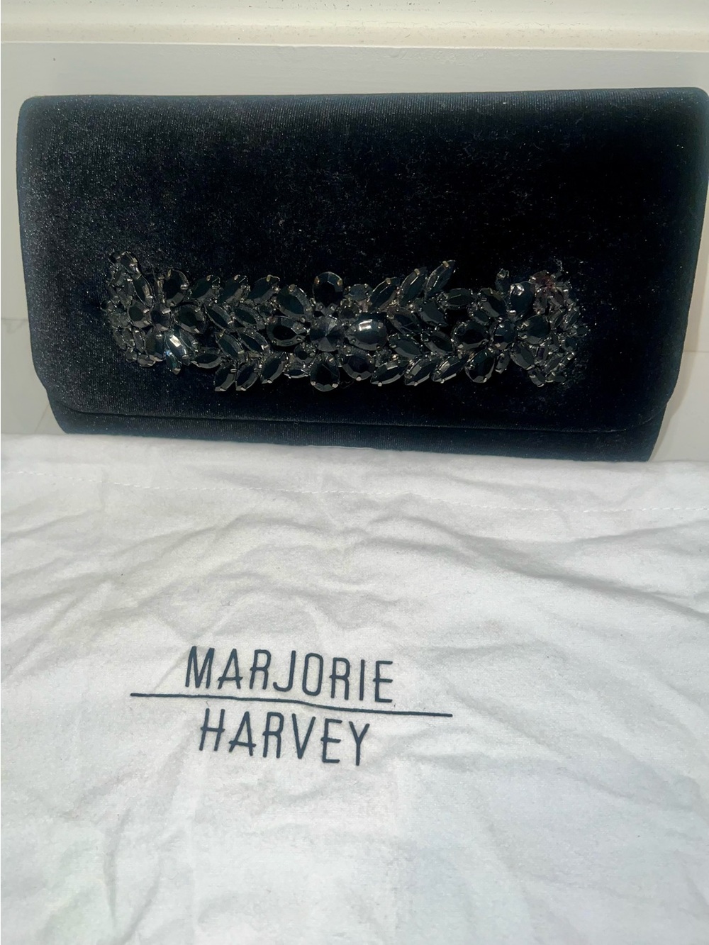 Gorgeous Black Velvet Jeweled Handle Purse by Marjorie Harvey- NWOT